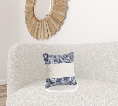 18" X 18" Blue And Ivory 100% Cotton Striped Zippered Pillow