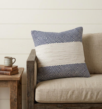 18" Blue and Ivory Throw Pillow