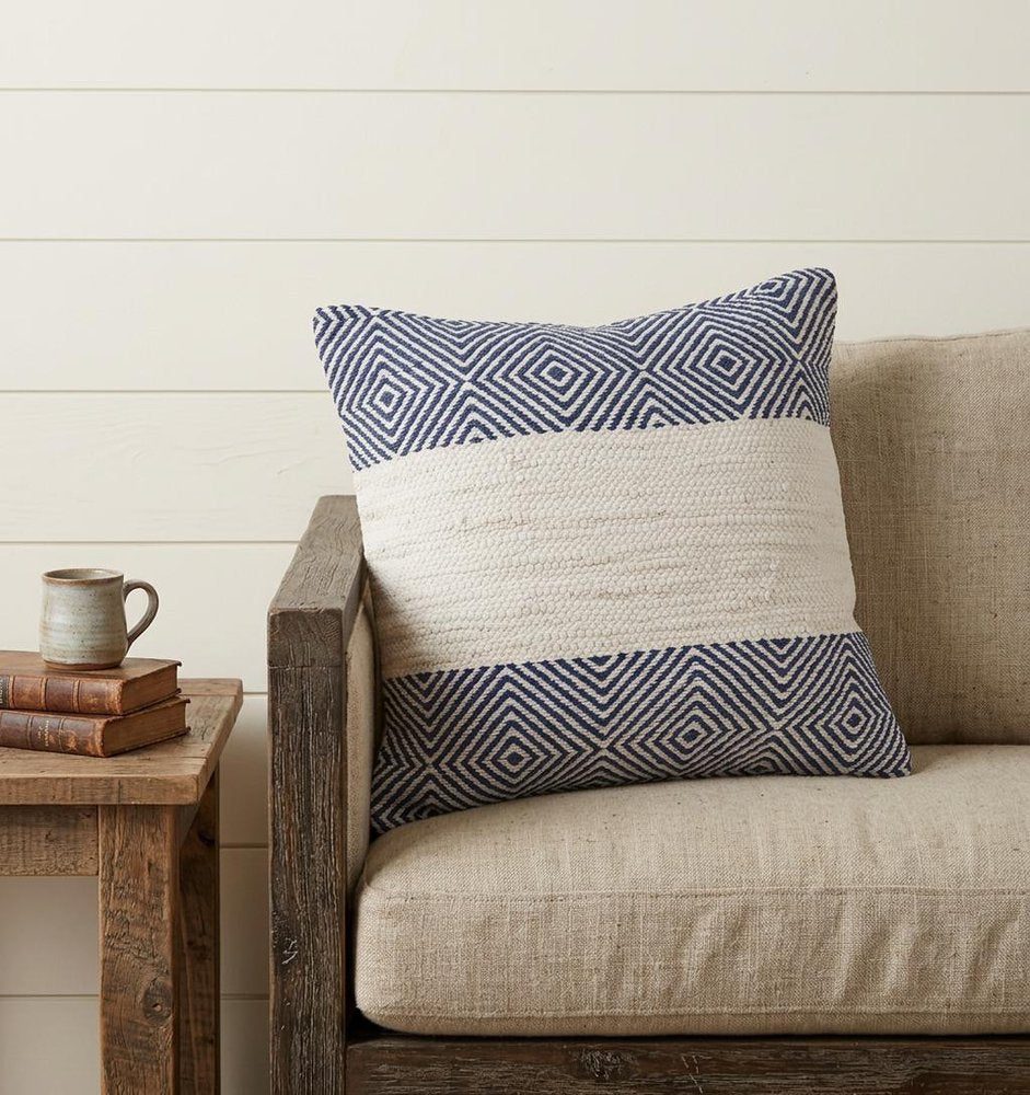18" Blue and Ivory Throw Pillow