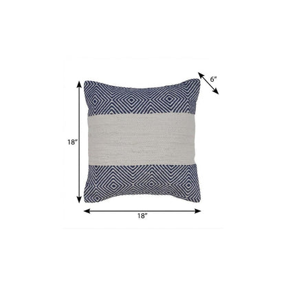 18" Blue and Ivory Throw Pillow