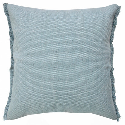 20" Light Blue Cotton Throw Pillow with Fringe