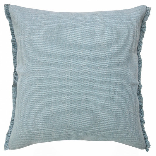 20" Light Blue Cotton Throw Pillow with Fringe
