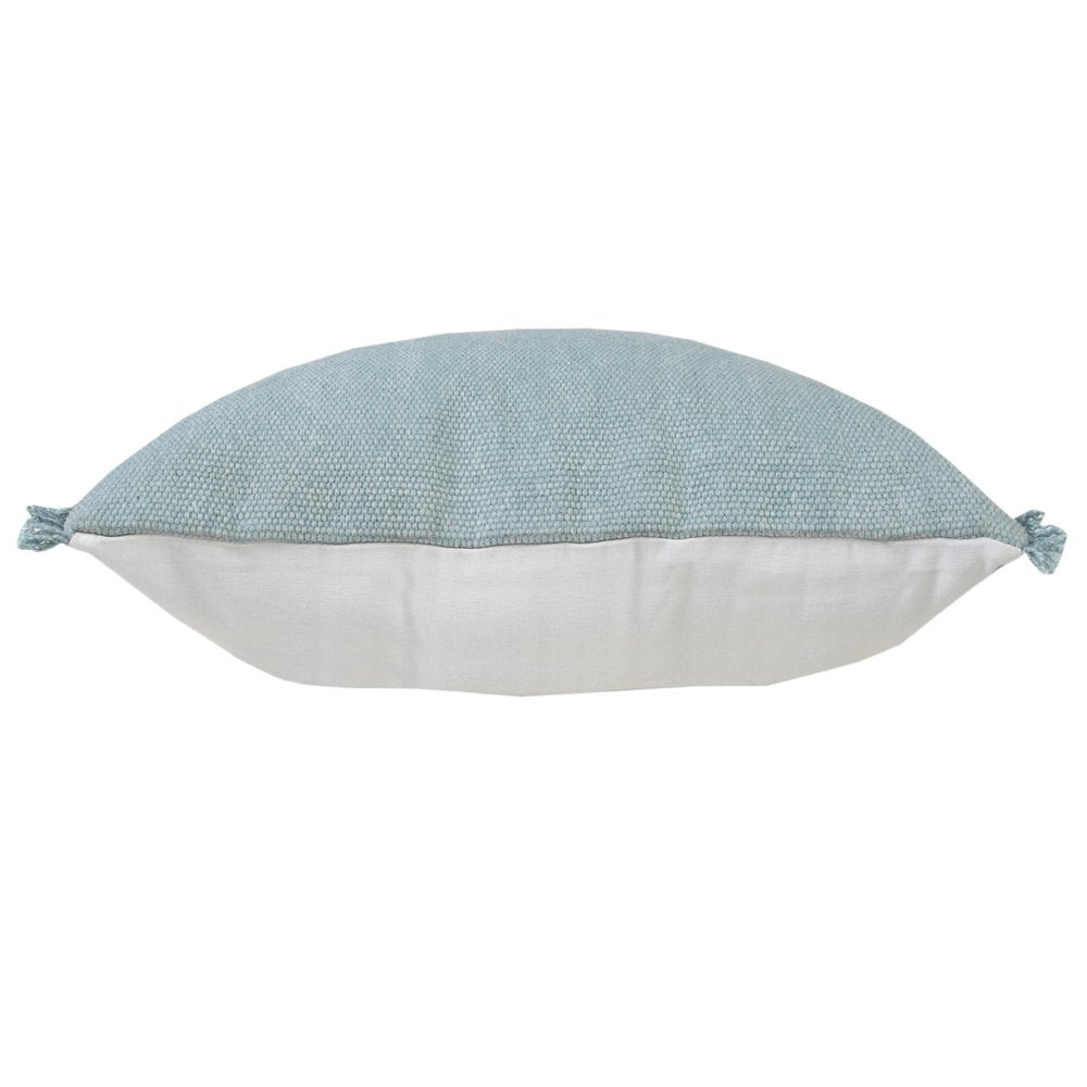 20" Light Blue Cotton Throw Pillow with Fringe