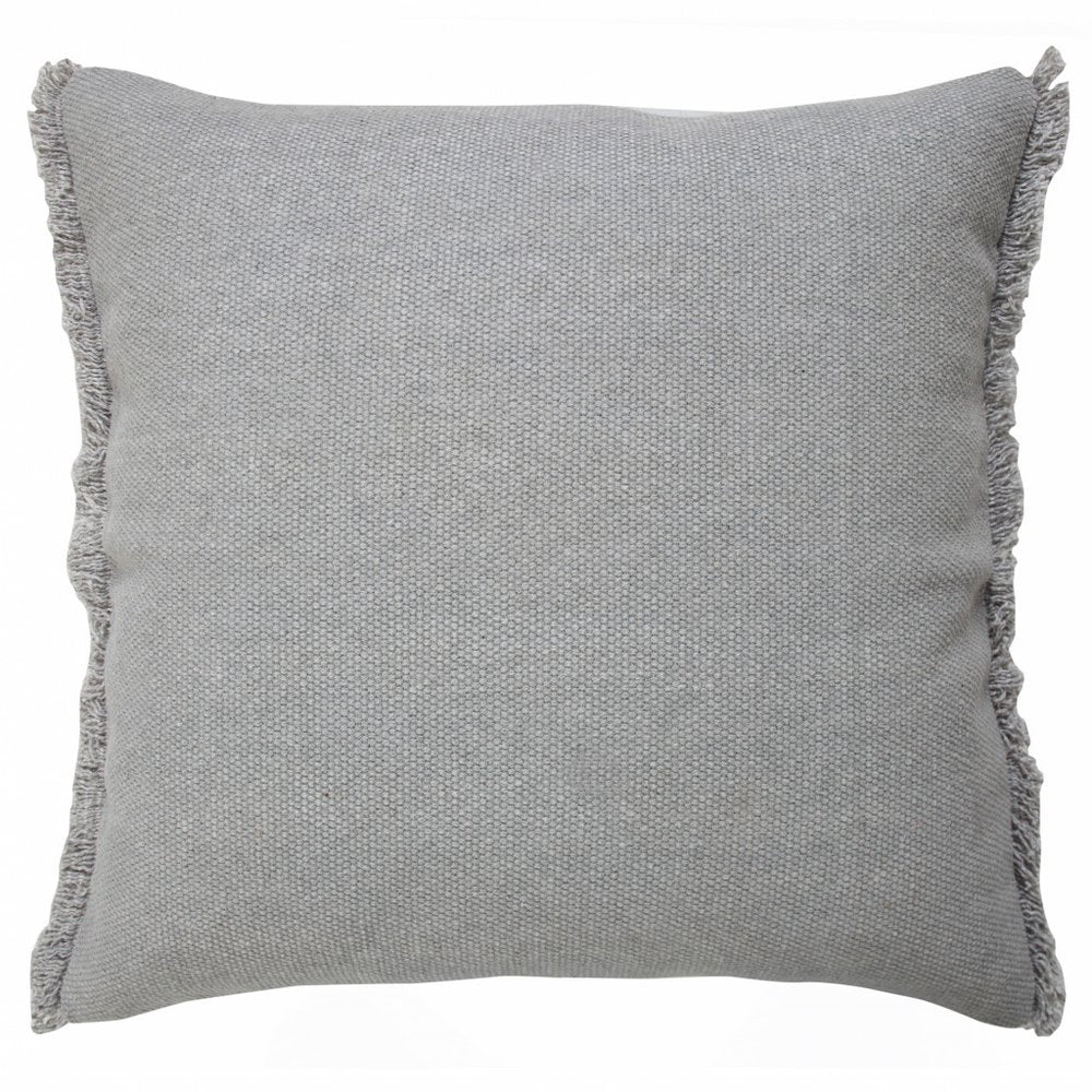 20" Gray Cotton Throw Pillow with Fringe