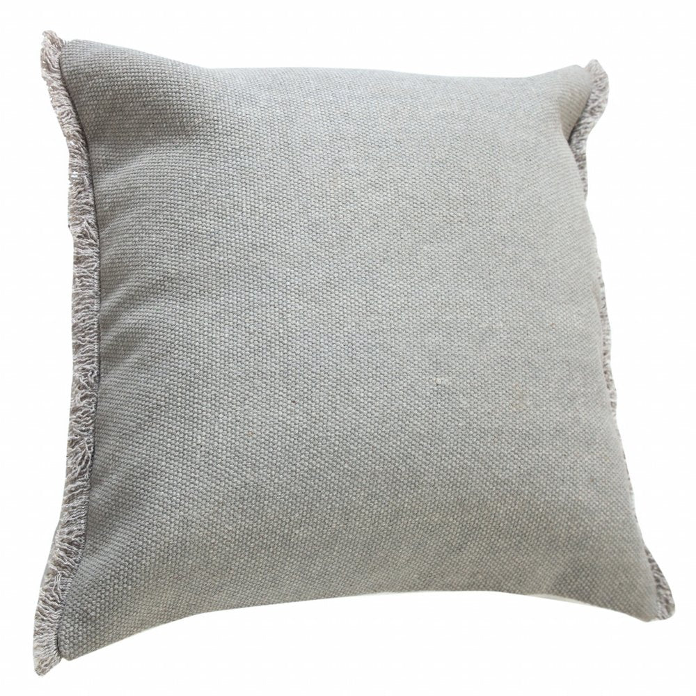 20" Light Blue Cotton Throw Pillow with Fringe