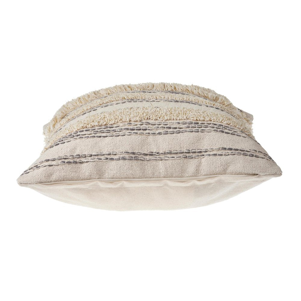 20" Cream Gray And Tan Cotton Striped Throw Pillow