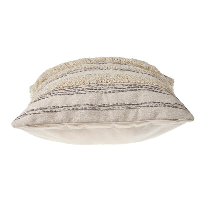 20" Cream Gray And Tan Cotton Striped Throw Pillow