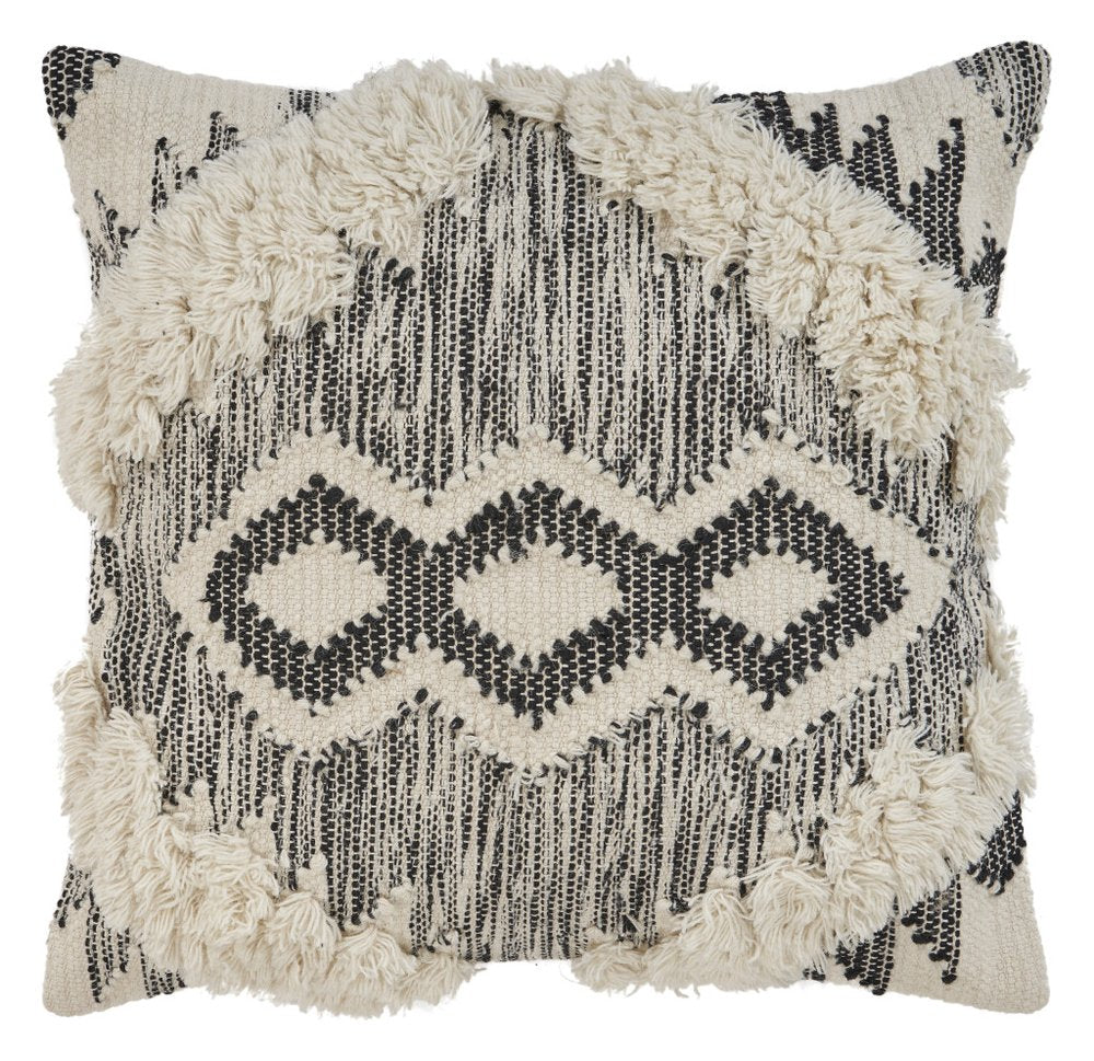 20" Black and Ivory Throw Pillow