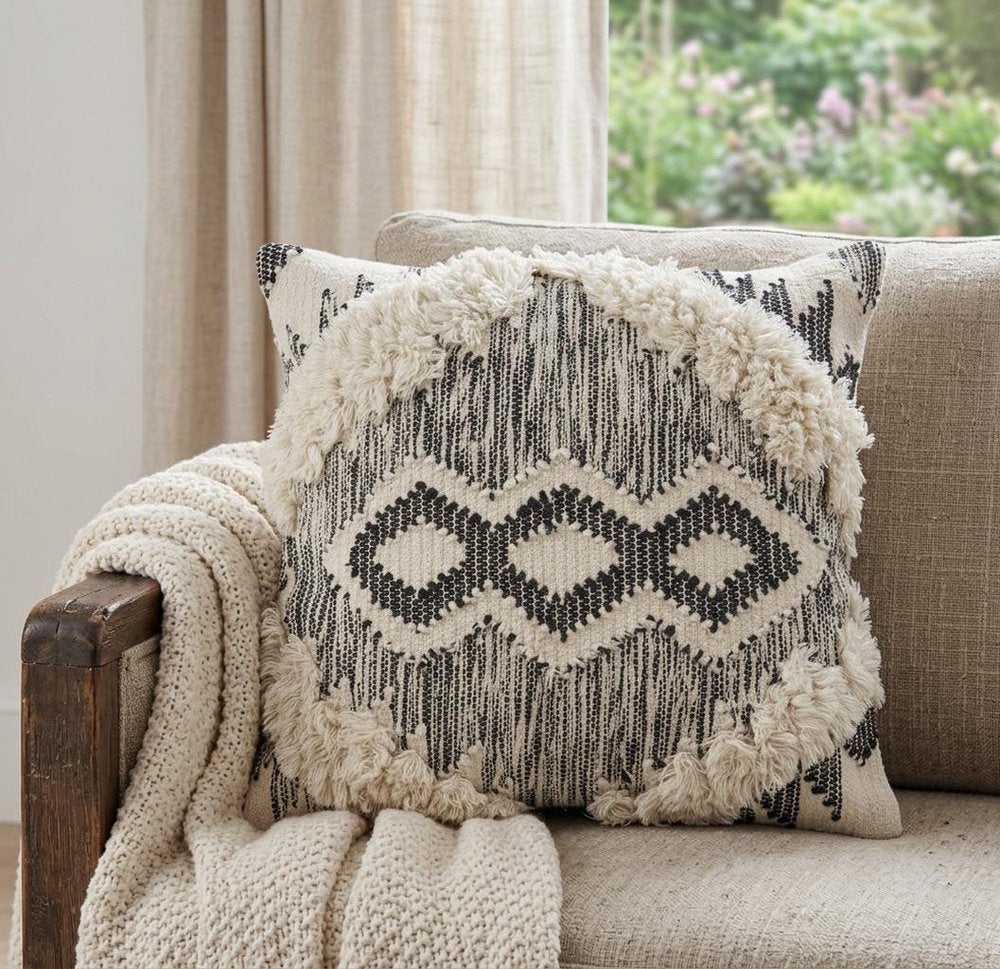 20" Black and Ivory Throw Pillow