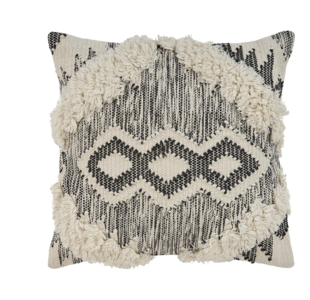 20" Black and Ivory Throw Pillow