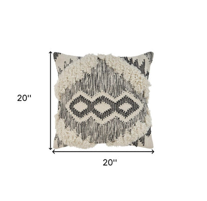 20" Black and Ivory Throw Pillow