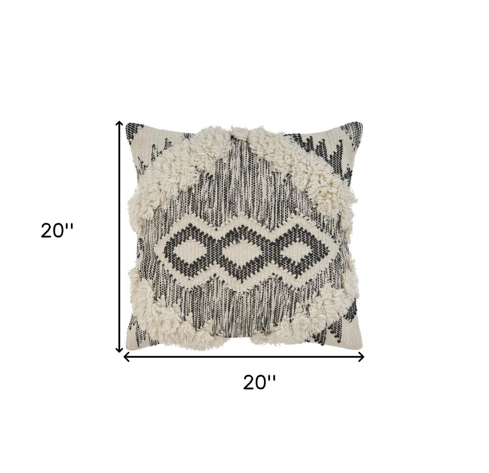 20" Black and Ivory Throw Pillow