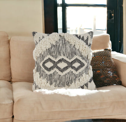 20" Black and Ivory Throw Pillow