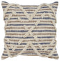 18" Blue And Beige Cotton Striped Throw Pillow