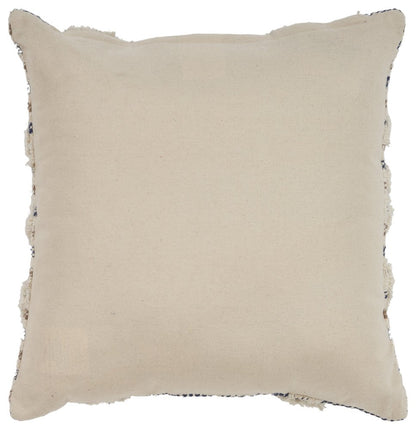 18" Blue And Beige Cotton Striped Throw Pillow