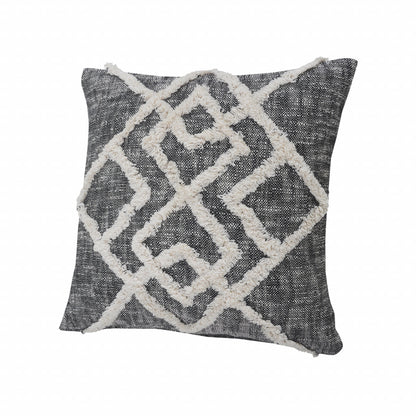 20" X 20" Black And Cream 100% Cotton Geometric Zippered Pillow