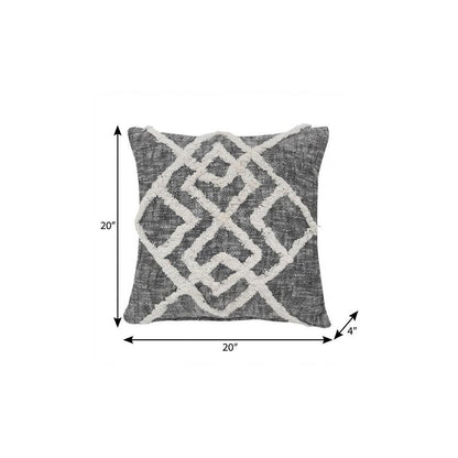 20" X 20" Black And Cream 100% Cotton Geometric Zippered Pillow
