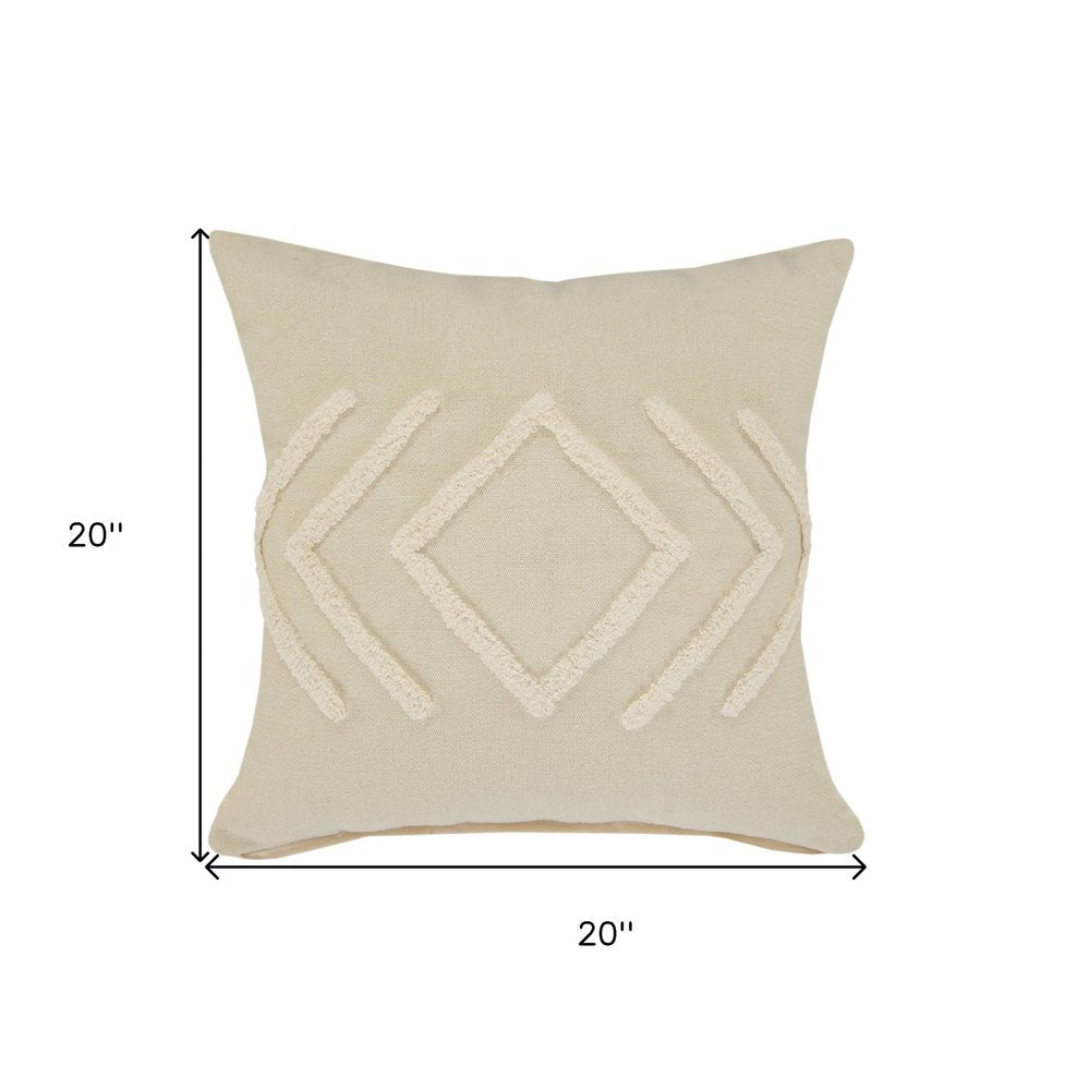 20" X 20" Birch And White 100% Cotton Geometric Zippered Pillow