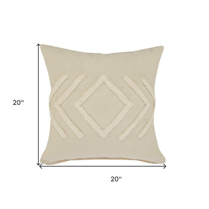 20" X 20" Birch And White 100% Cotton Geometric Zippered Pillow
