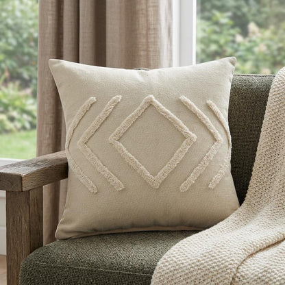 20" X 20" Birch And White 100% Cotton Geometric Zippered Pillow