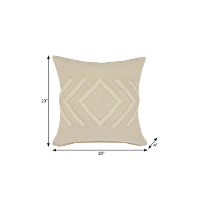20" X 20" Birch And White 100% Cotton Geometric Zippered Pillow