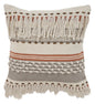 18" Beige and Red Throw Pillow with Fringe