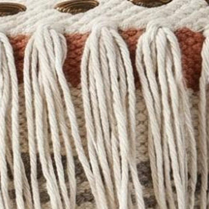18" Beige and Red Throw Pillow with Fringe