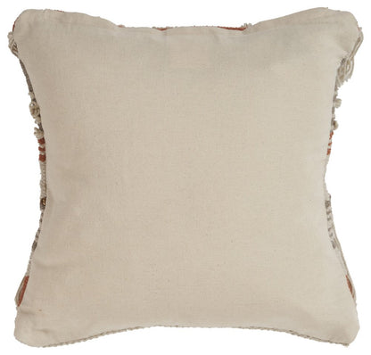 18" Beige and Red Throw Pillow with Fringe