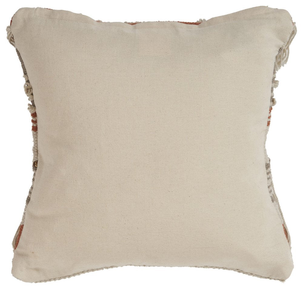 18" Beige and Red Throw Pillow with Fringe