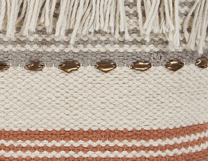 18" Beige and Red Throw Pillow with Fringe