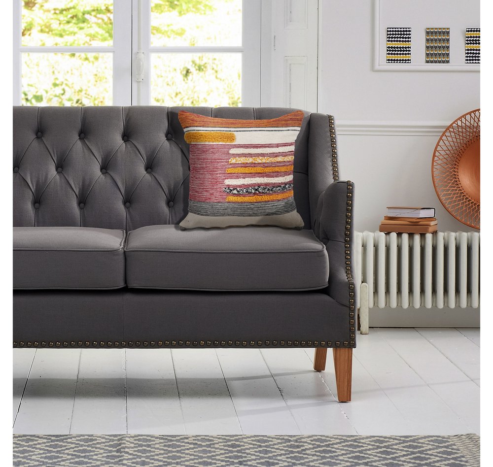 18" Red and Ivory Throw Pillow