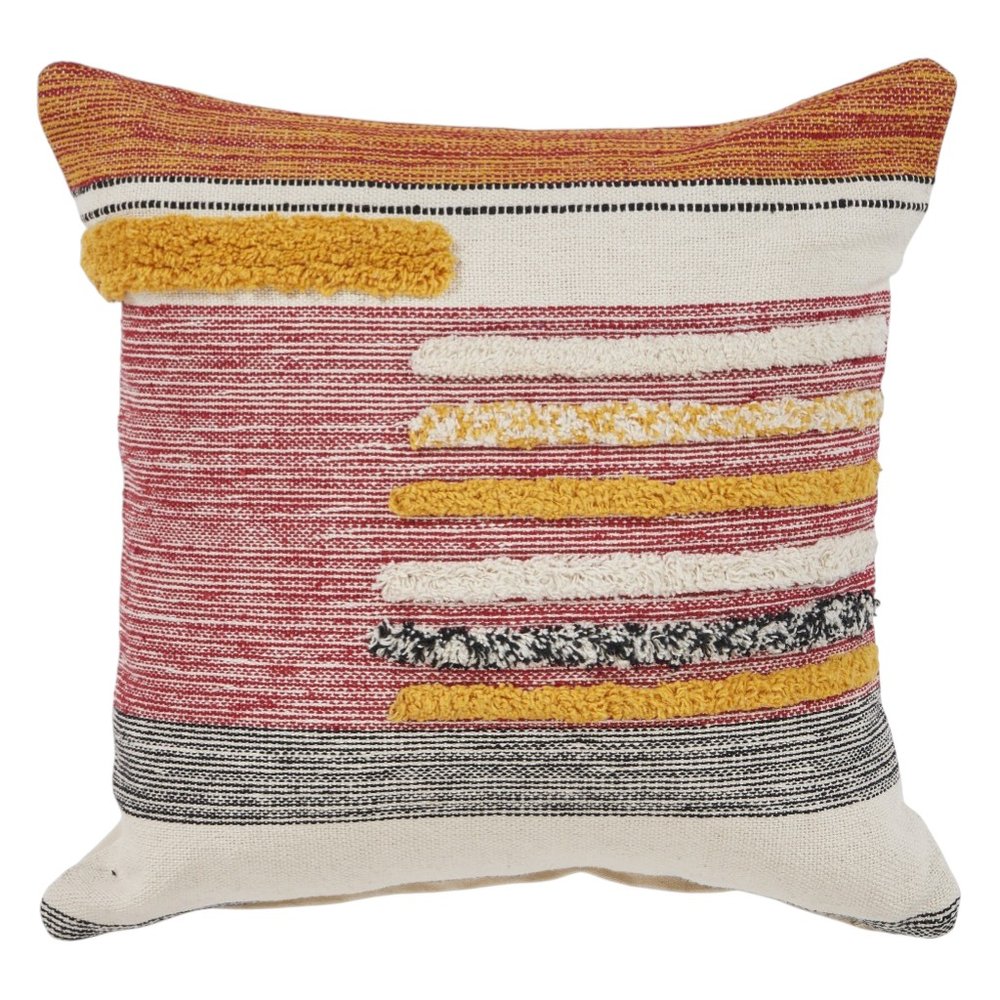 18" Red and Ivory Throw Pillow