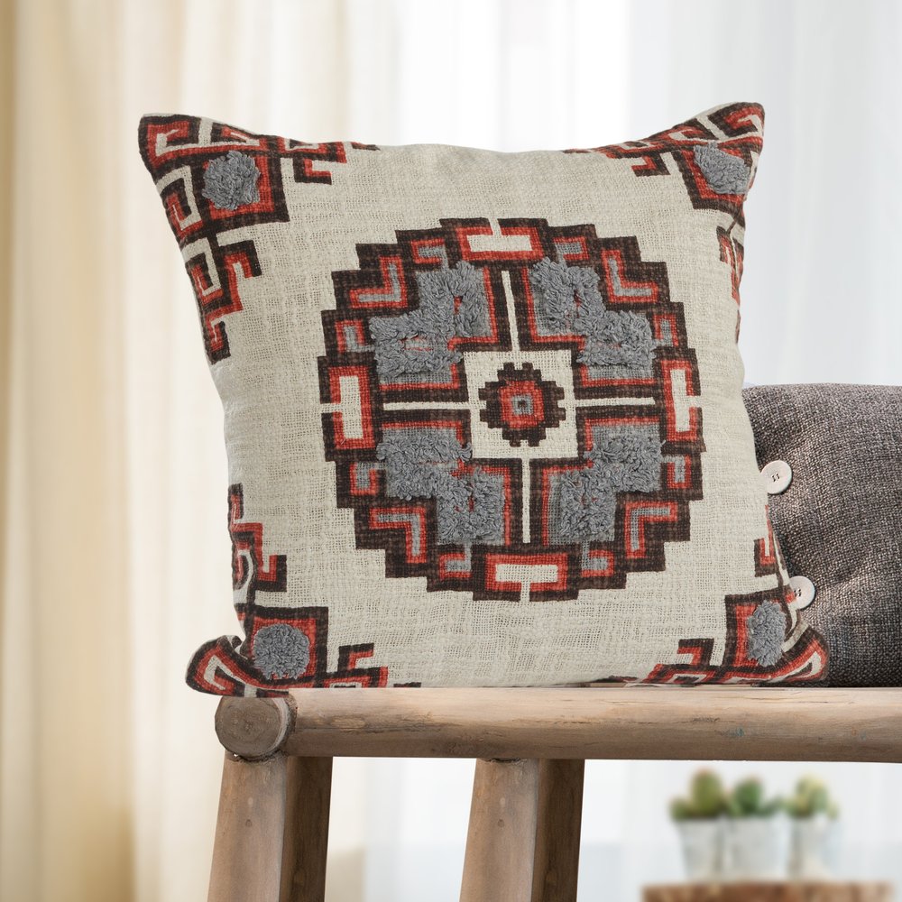 18" X 18" Brown And Beige 100% Cotton Abstract Zippered Pillow