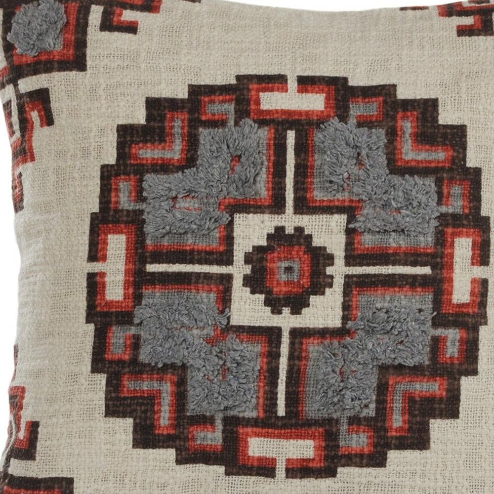 18" X 18" Brown And Beige 100% Cotton Abstract Zippered Pillow