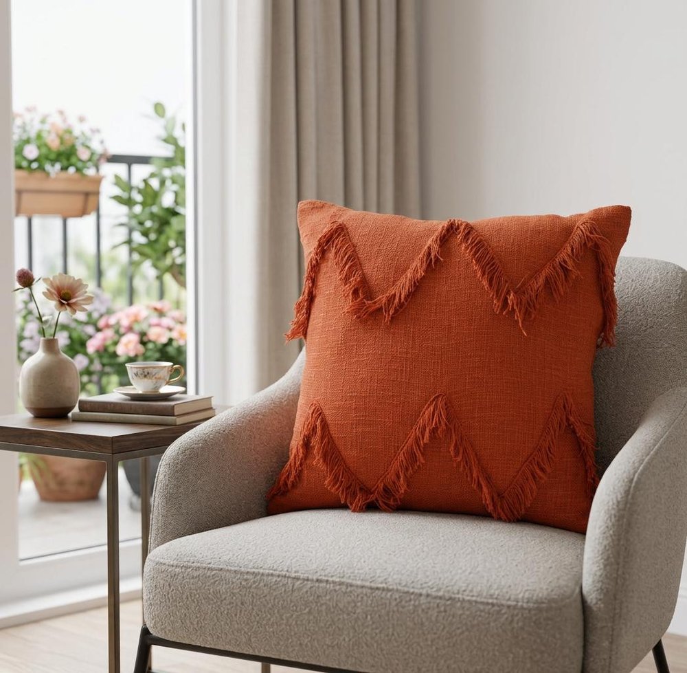 20" X 20" Cinnamon Orange 100% Cotton Zippered Pillow