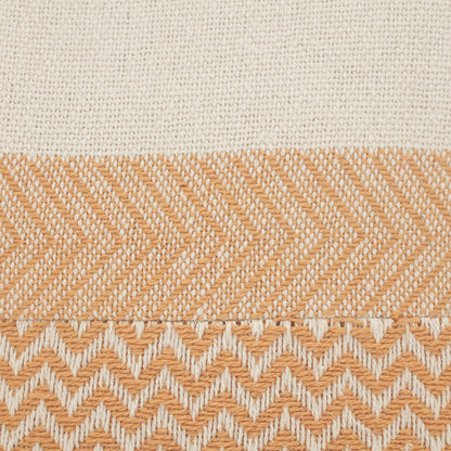 26" X 26" Orange And Off-White 100% Cotton Chevron Zippered Pillow