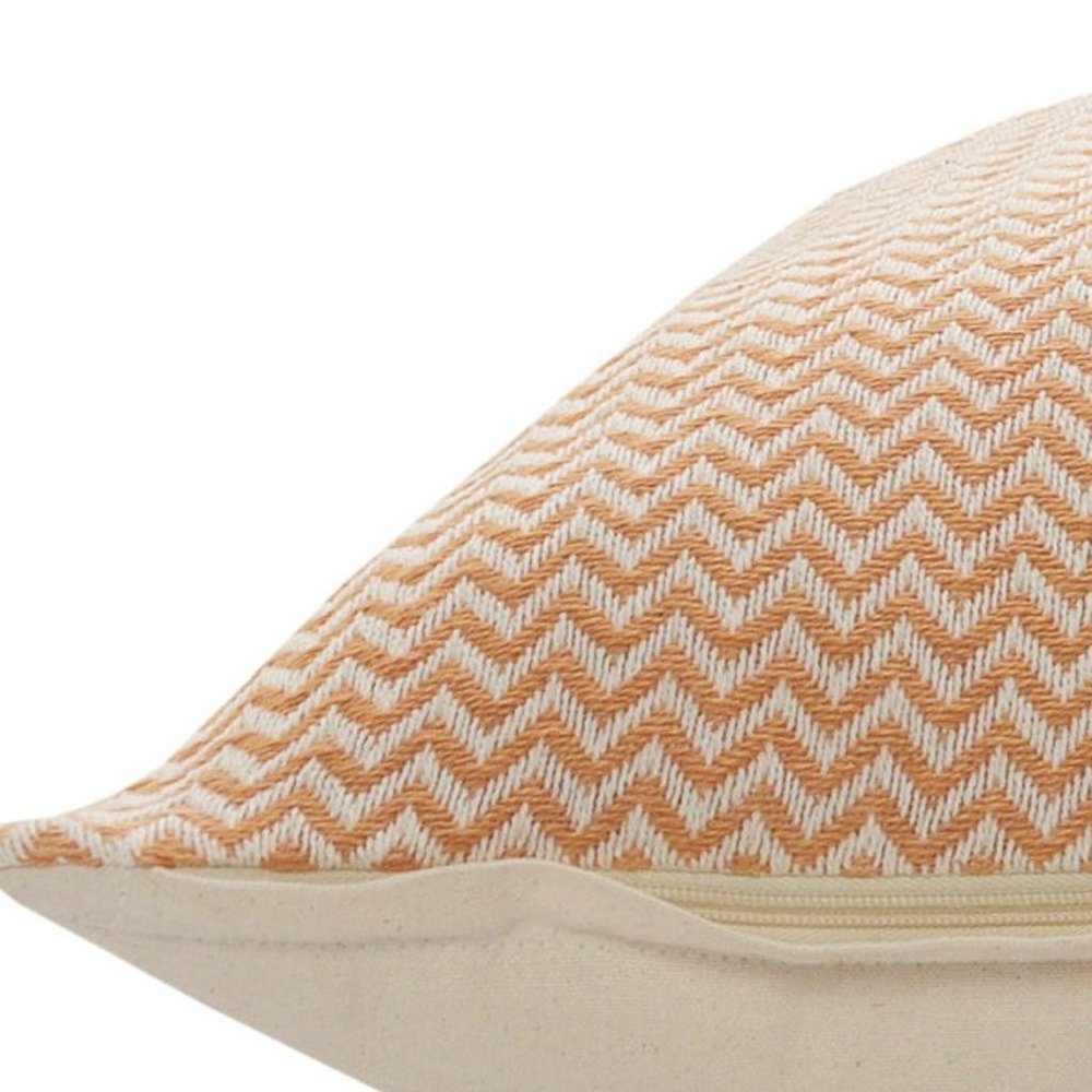 18" Orange and Off White Throw Pillow
