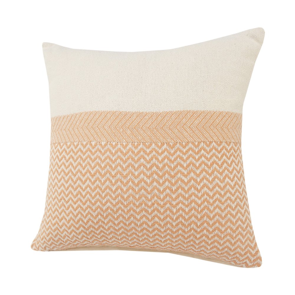 18" Orange and Off White Throw Pillow