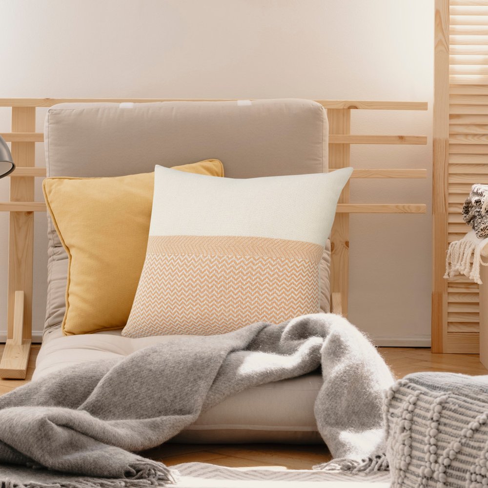 18" Orange and Off White Throw Pillow