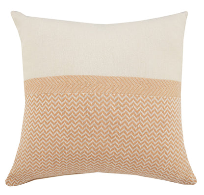 26" X 26" Orange And Off-White 100% Cotton Chevron Zippered Pillow