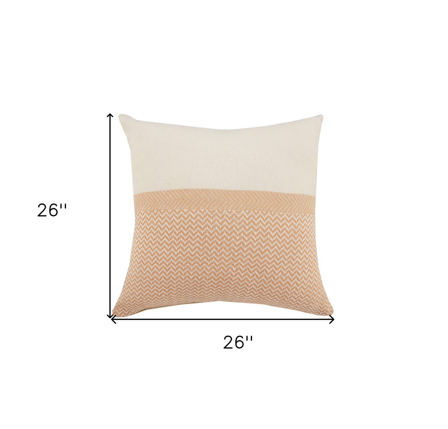 26" X 26" Orange And Off-White 100% Cotton Chevron Zippered Pillow