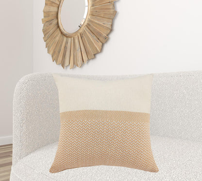 26" X 26" Orange And Off-White 100% Cotton Chevron Zippered Pillow