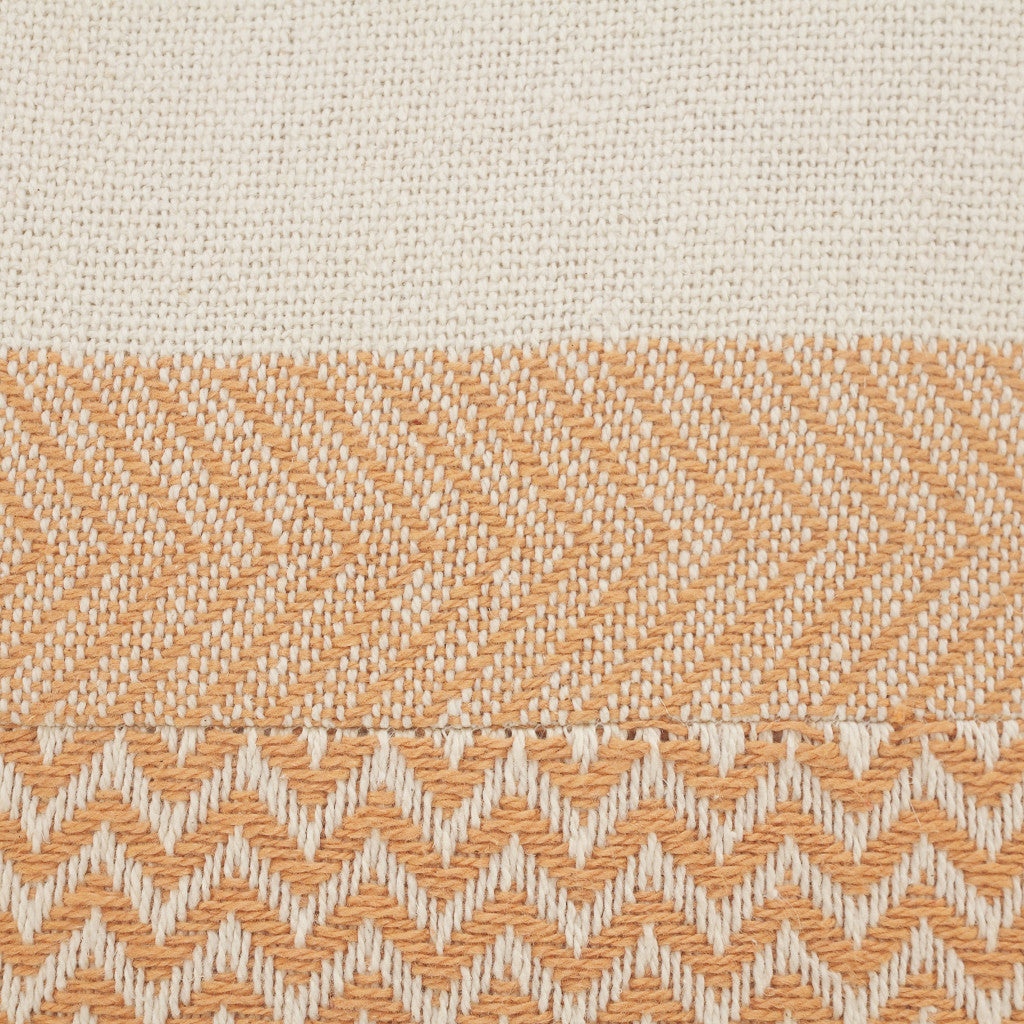 26" X 26" Orange And Off-White 100% Cotton Chevron Zippered Pillow