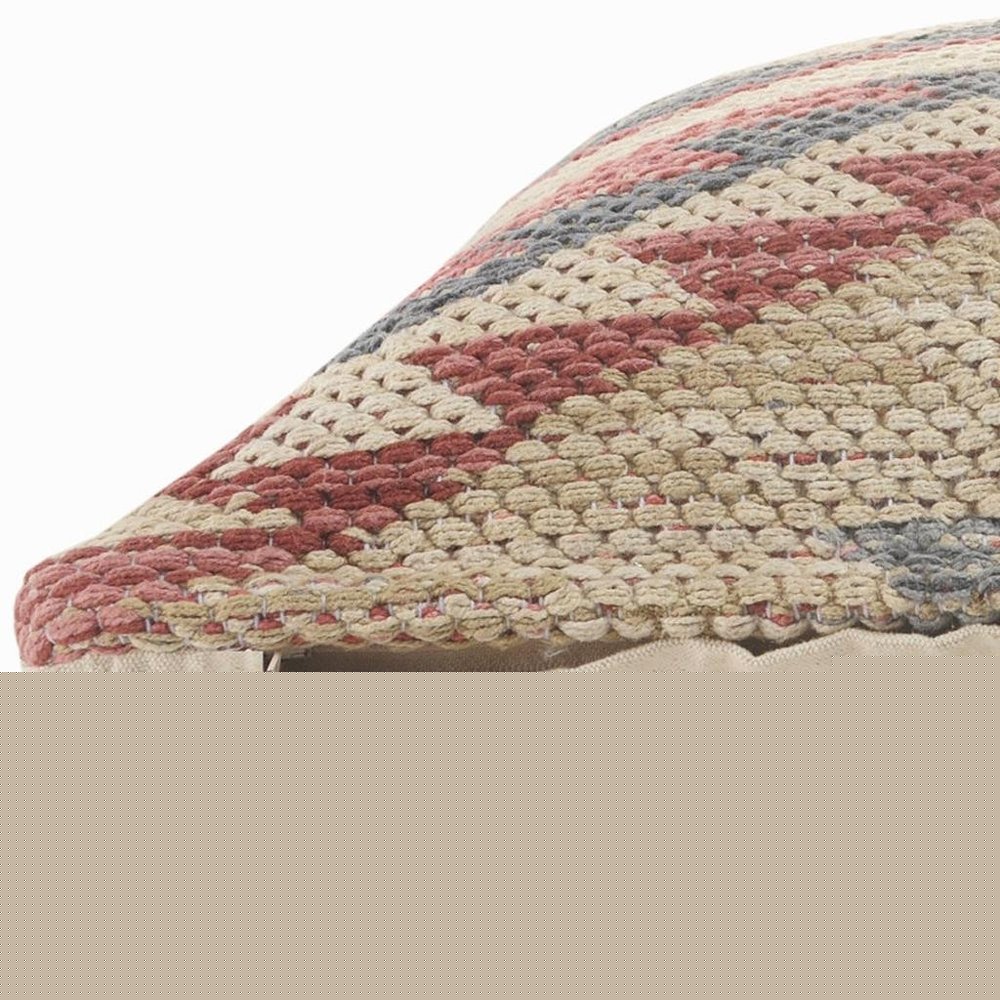 18" X 18" Blue Cream And Red 100% Cotton Geometric Zippered Pillow