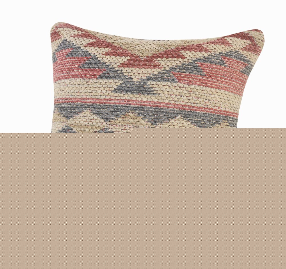 18" X 18" Blue Cream And Red 100% Cotton Geometric Zippered Pillow