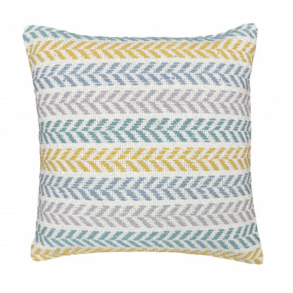 18" X 18" Yellow And Teal 100% Cotton Striped Zippered Pillow