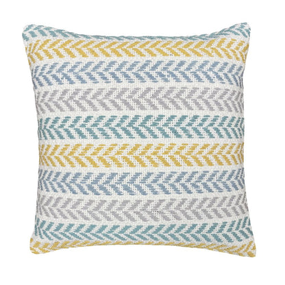 18" Yellow And Teal Striped Cotton Throw Pillow