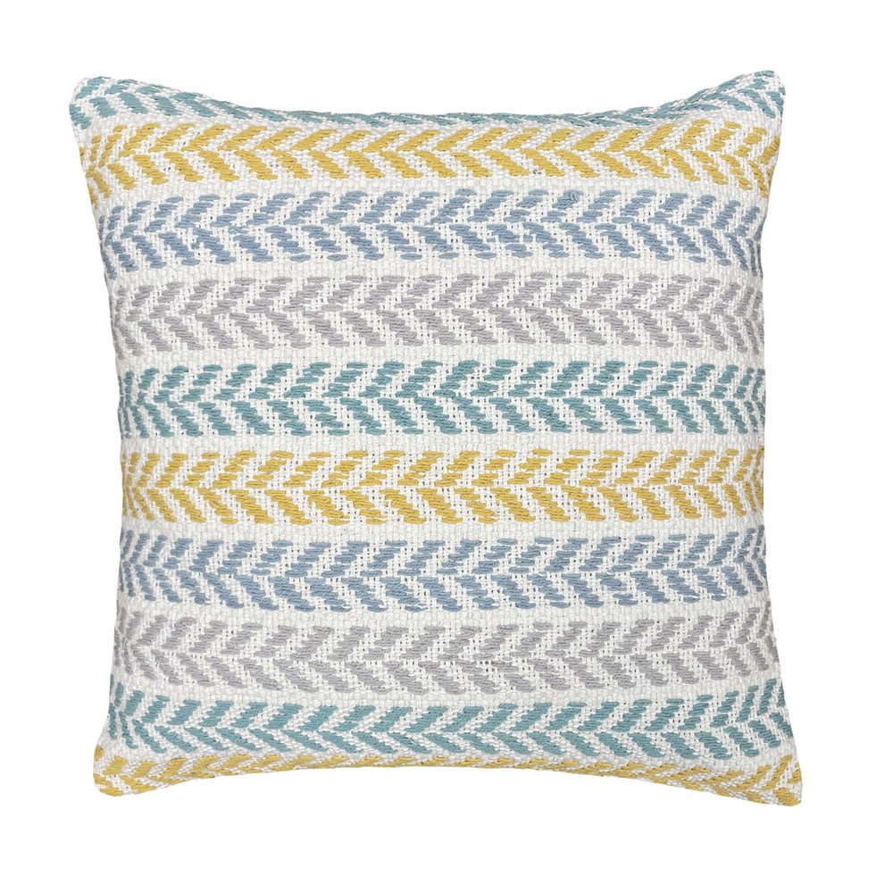 18" Yellow And Teal Striped Cotton Throw Pillow