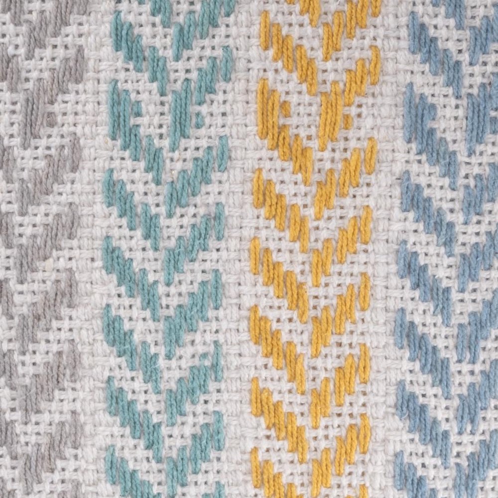 18" Yellow And Teal Striped Cotton Throw Pillow