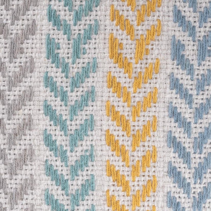 18" Yellow And Teal Striped Cotton Throw Pillow